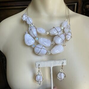 VTG‎ Signed Joan Rivers Chunky On The Rocks Necklace 18" w Matching Earrings EUC